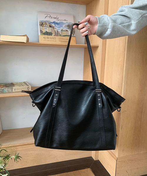 LA VORAGINE(ラ ヴォラジネ)の「レトロ PU ソフトレザー トートバッグ 2WAY 大容量(トートバッグ・レディース・C/Black・FREE)」の6枚目の写真