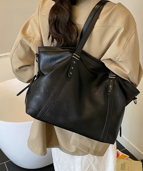 LA VORAGINE(ラ ヴォラジネ)の「レトロ PU ソフトレザー トートバッグ 2WAY 大容量(トートバッグ・レディース・C/Black・FREE)」の7枚目の写真