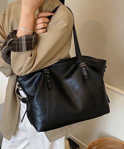 LA VORAGINE(ラ ヴォラジネ)の「レトロ PU ソフトレザー トートバッグ 2WAY 大容量(トートバッグ・レディース・C/Black・FREE)」の8枚目の写真
