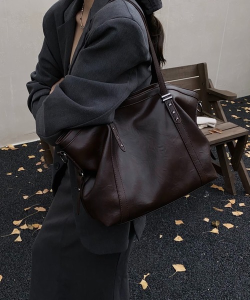 LA VORAGINE(ラ ヴォラジネ)の「レトロ PU ソフトレザー トートバッグ 2WAY 大容量(トートバッグ・レディース・C/Black・FREE)」の14枚目の写真