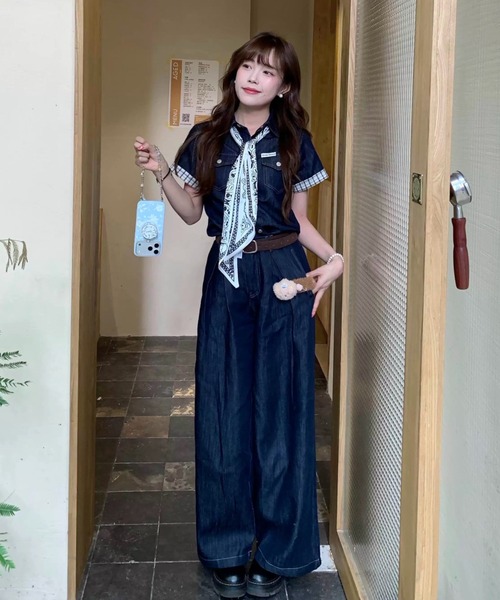 FAVORITO(ファヴォリート)の「デニムトップスワイドパンツセットアップ(セットアップ・レディース・ブルー・M/S/XL/L)」の7枚目の写真