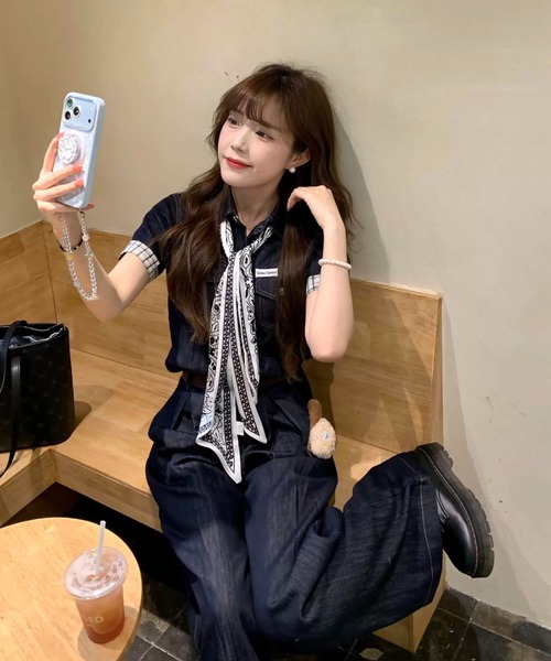 FAVORITO(ファヴォリート)の「デニムトップスワイドパンツセットアップ(セットアップ・レディース・ブルー・M/S/XL/L)」の6枚目の写真