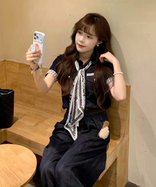 FAVORITO(ファヴォリート)の「デニムトップスワイドパンツセットアップ(セットアップ・レディース・ブルー・M/S/XL/L)」の3枚目の写真