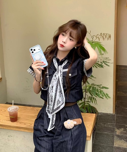 FAVORITO(ファヴォリート)の「デニムトップスワイドパンツセットアップ(セットアップ・レディース・ブルー・M/S/XL/L)」の4枚目の写真