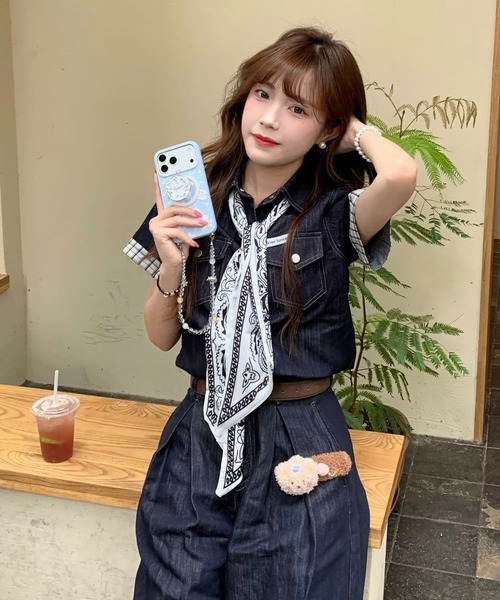 FAVORITO(ファヴォリート)の「デニムトップスワイドパンツセットアップ(セットアップ・レディース・ブルー・M/S/XL/L)」の2枚目の写真