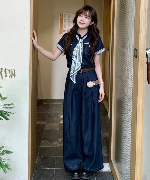 FAVORITO(ファヴォリート)の「デニムトップスワイドパンツセットアップ(セットアップ・レディース・ブルー・M/S/XL/L)」の8枚目の写真