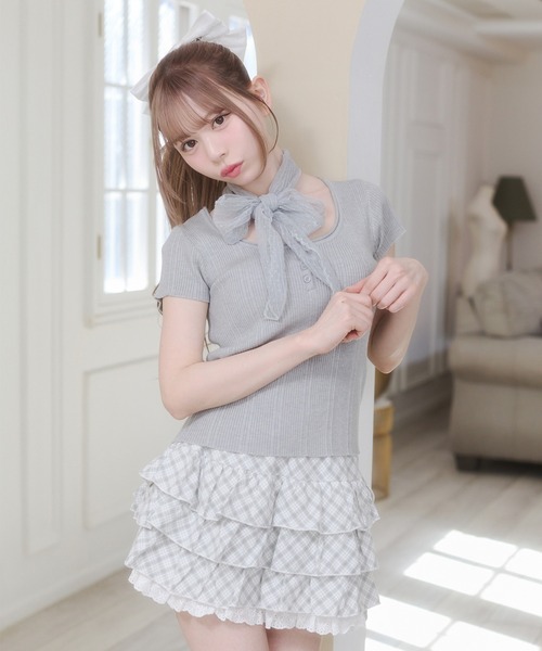 Rmine(アールマイン)の「ミニチェック柄 3段ティアードスカート(スカパン付き)(スカート・レディース・ブラック/ホワイト・SMALL)」の3枚目の写真