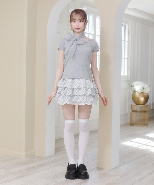 Rmine(アールマイン)の「ミニチェック柄 3段ティアードスカート(スカパン付き)(スカート・レディース・ブラック/ホワイト・SMALL)」の5枚目の写真