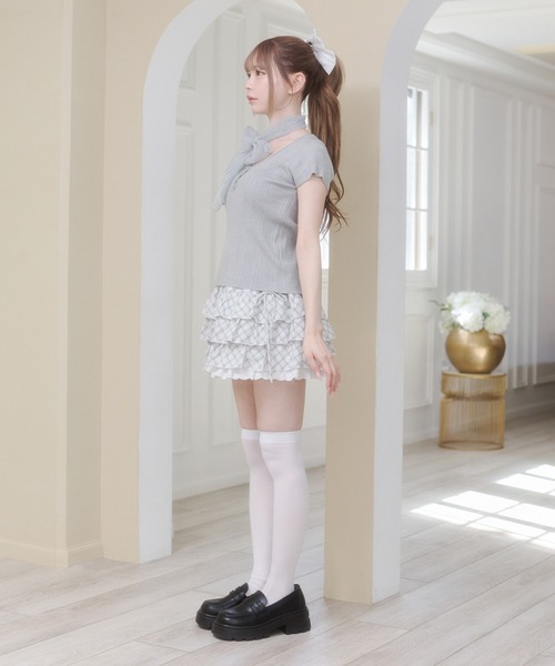 Rmine(アールマイン)の「ミニチェック柄 3段ティアードスカート(スカパン付き)(スカート・レディース・ブラック/ホワイト・SMALL)」の6枚目の写真