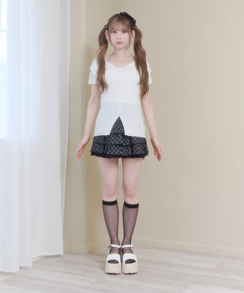 Rmine(アールマイン)の「ミニチェック柄 3段ティアードスカート(スカパン付き)(スカート・レディース・ブラック/ホワイト・SMALL)」の12枚目の写真