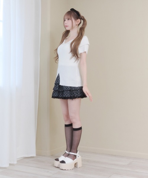 Rmine(アールマイン)の「ミニチェック柄 3段ティアードスカート(スカパン付き)(スカート・レディース・ブラック/ホワイト・SMALL)」の13枚目の写真
