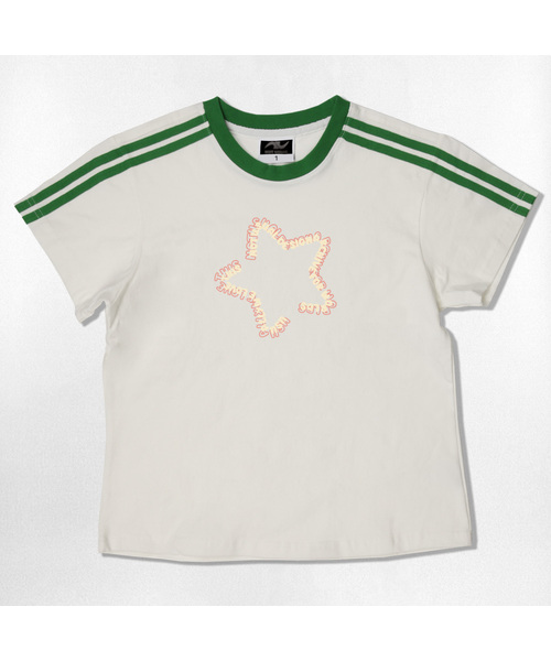 NOTUSUAL（ノットユージュアル）の「スターフォントロゴセミクロップ半袖Tシャツ6色（Tシャツ/カットソー・レディース・ピンク/ネイビー/ブラウン/ホワイト×グリーン/ホワイト×ブラック/スカイブルー・1(S)）」の2枚目の写真