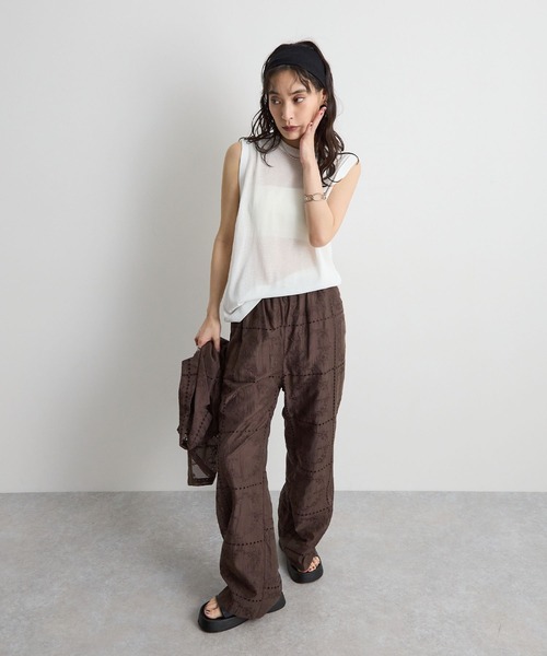 STELLA FISH(ステラフィッシュ)の「涼しげに着映える。シアーノースリーブサマーニット / レイヤードトップス(ニット/セーター・レディース・ピンク/ホワイト/ブラック・FREE)」の14枚目の写真