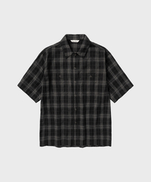 フランネルオンブレチェックHSシャツ_DARK GREY
