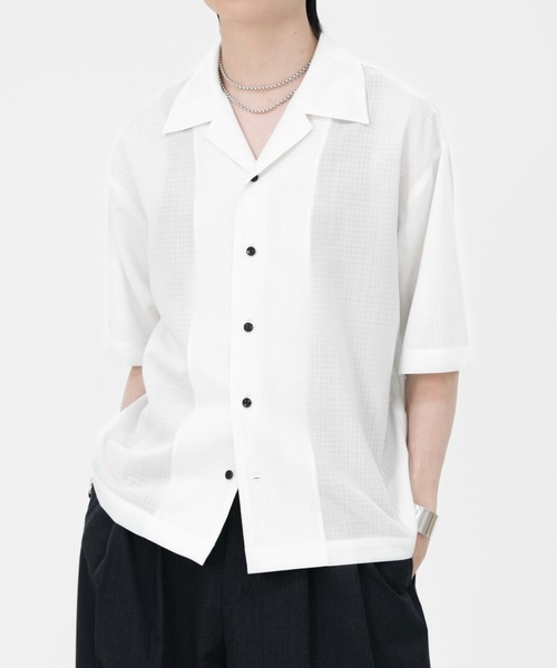 LAPIIS(ラピス)の「FINE WOOL RIPSTOP OPEN COLLAR SHIRT(シャツ/ブラウス・メンズ・ホワイト/ブラック・M/L)」の14枚目の写真