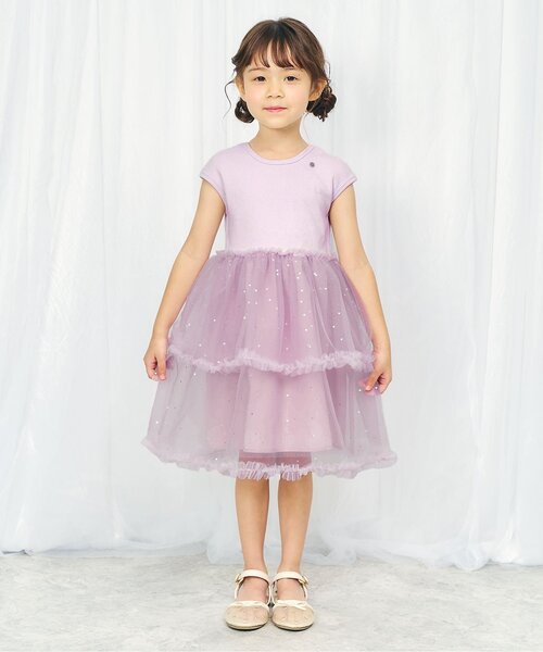 apres les cours（アプレレクール）の「チュールドッキングワンピース（ワンピース・キッズ・サックスブルー/ラベンダー/アイボリー・110/100/90/120/80/140/130）」の4枚目の写真
