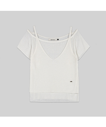 OFF SHOULDER V-NECK LAYERD KNIT TOP (T-7237)