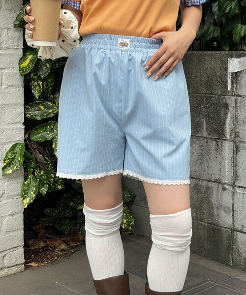 HELLO.SANFRANCISCO(ハローサンフランシスコ)の「【HELLO.SANFRANCISCO/ハローサンフランシスコ】レース付ストライプショートパンツ(その他パンツ・レディース・ピンク/ブルー・ONE SIZE)」の2枚目の写真