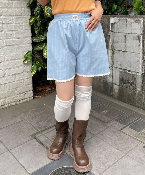 HELLO.SANFRANCISCO(ハローサンフランシスコ)の「【HELLO.SANFRANCISCO/ハローサンフランシスコ】レース付ストライプショートパンツ(その他パンツ・レディース・ピンク/ブルー・ONE SIZE)」の3枚目の写真