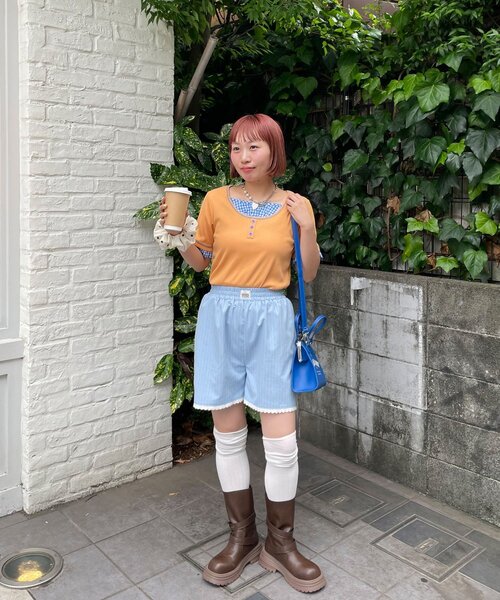 HELLO.SANFRANCISCO(ハローサンフランシスコ)の「【HELLO.SANFRANCISCO/ハローサンフランシスコ】レース付ストライプショートパンツ(その他パンツ・レディース・ピンク/ブルー・ONE SIZE)」の6枚目の写真