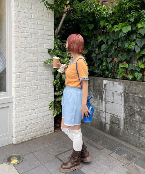 HELLO.SANFRANCISCO(ハローサンフランシスコ)の「【HELLO.SANFRANCISCO/ハローサンフランシスコ】レース付ストライプショートパンツ(その他パンツ・レディース・ピンク/ブルー・ONE SIZE)」の7枚目の写真