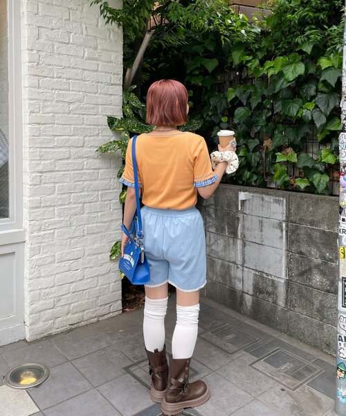 HELLO.SANFRANCISCO(ハローサンフランシスコ)の「【HELLO.SANFRANCISCO/ハローサンフランシスコ】レース付ストライプショートパンツ(その他パンツ・レディース・ピンク/ブルー・ONE SIZE)」の8枚目の写真