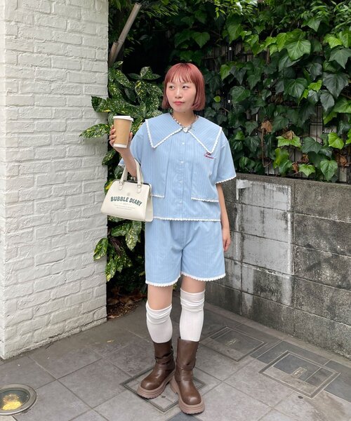 HELLO.SANFRANCISCO(ハローサンフランシスコ)の「【HELLO.SANFRANCISCO/ハローサンフランシスコ】レース付ストライプショートパンツ(その他パンツ・レディース・ピンク/ブルー・ONE SIZE)」の9枚目の写真