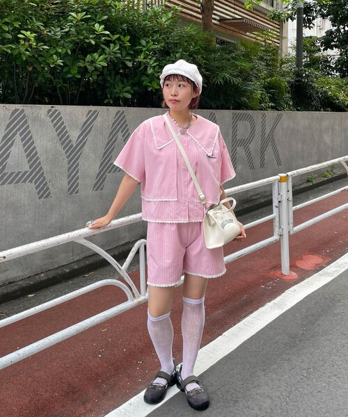 HELLO.SANFRANCISCO(ハローサンフランシスコ)の「【HELLO.SANFRANCISCO/ハローサンフランシスコ】レース付ストライプショートパンツ(その他パンツ・レディース・ピンク/ブルー・ONE SIZE)」の16枚目の写真