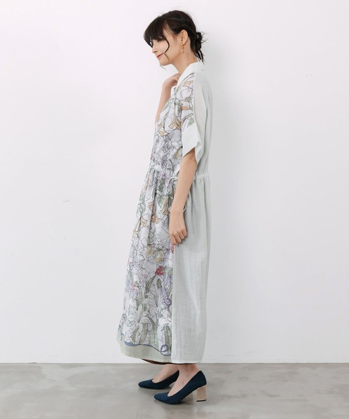 ScoLar(スカラー)の「ScoLar(スカラー) ステンドグラス風花柄シャツワンピース(シャツワンピース・レディース・グリーン/チャコールグレー・MEDIUM)」の6枚目の写真