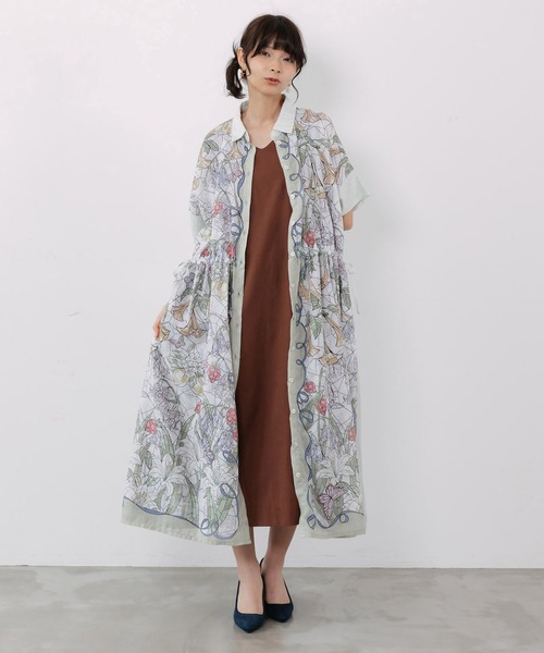 ScoLar(スカラー)の「ScoLar(スカラー) ステンドグラス風花柄シャツワンピース(シャツワンピース・レディース・グリーン/チャコールグレー・MEDIUM)」の12枚目の写真