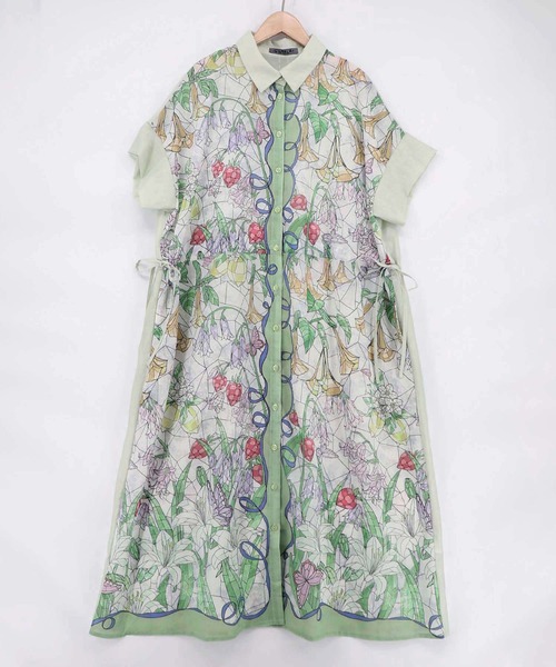 ScoLar(スカラー)の「ScoLar(スカラー) ステンドグラス風花柄シャツワンピース(シャツワンピース・レディース・グリーン/チャコールグレー・MEDIUM)」の16枚目の写真