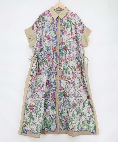 ScoLar(スカラー)の「ScoLar(スカラー) ステンドグラス風花柄シャツワンピース(シャツワンピース・レディース・グリーン/チャコールグレー・MEDIUM)」の19枚目の写真