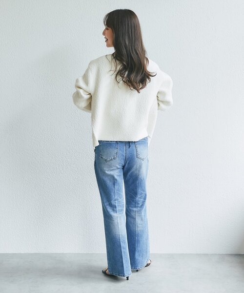 La boutique BonBon(ラブティックボンボン)の「【再販・軽く羽織れる】ブークレ接結ニットジャケットカーディガン(ノーカラージャケット・レディース・ブラック/ピンク/オフホワイト・FREE)」の9枚目の写真