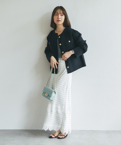 La boutique BonBon(ラブティックボンボン)の「【再販・軽く羽織れる】ブークレ接結ニットジャケットカーディガン(ノーカラージャケット・レディース・ブラック/ピンク/オフホワイト・FREE)」の17枚目の写真