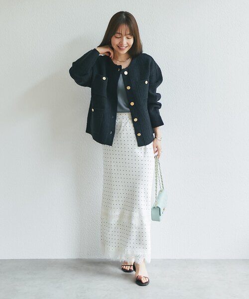 La boutique BonBon(ラブティックボンボン)の「【再販・軽く羽織れる】ブークレ接結ニットジャケットカーディガン(ノーカラージャケット・レディース・ブラック/ピンク/オフホワイト・FREE)」の19枚目の写真