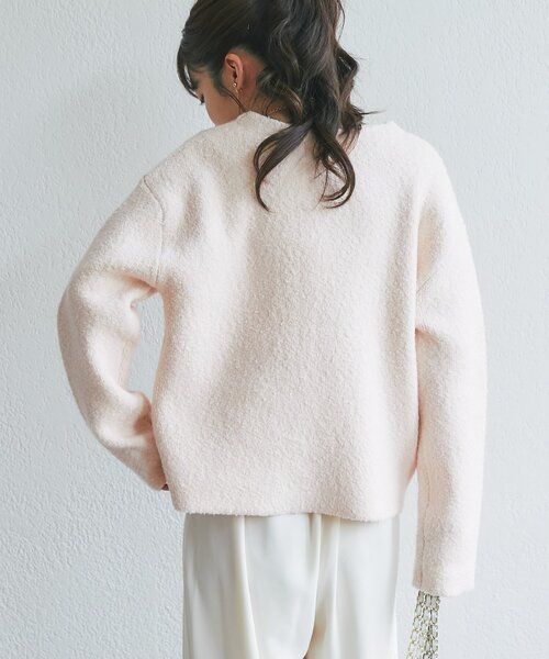 La boutique BonBon(ラブティックボンボン)の「【再販・軽く羽織れる】ブークレ接結ニットジャケットカーディガン(ノーカラージャケット・レディース・ブラック/ピンク/オフホワイト・FREE)」の22枚目の写真