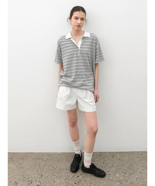 ATELIER NAIN(アトリエナイン)の「BELTED TWO TUCK SHORT PANTS S (PT-5797)(その他パンツ・レディース・ダークネイビー/ホワイト/ベージュ・LARGE/MEDIUM/SMALL)」の5枚目の写真