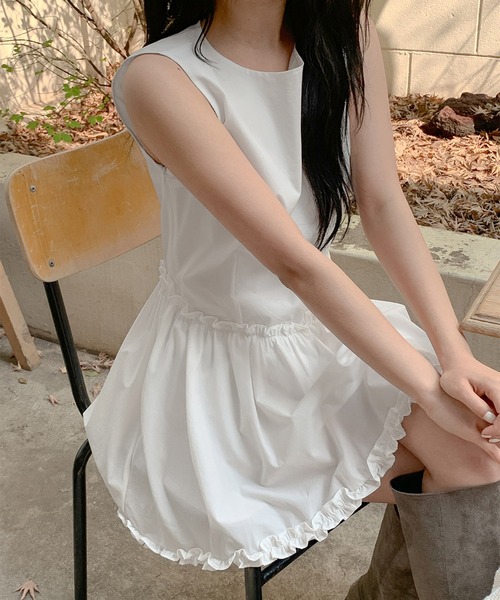 Girly Doll(ガーリードール)の「ノースリーブフリル付きミニワンピース(ワンピース・レディース・ブラック/ホワイト・FREE)」の5枚目の写真
