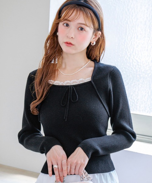 alotta(アロッタ)の「【Corie】ボレロレイヤード風ニットトップス(ニット/セーター・レディース・ブラック/グレー/ピンク・M/L)」の2枚目の写真