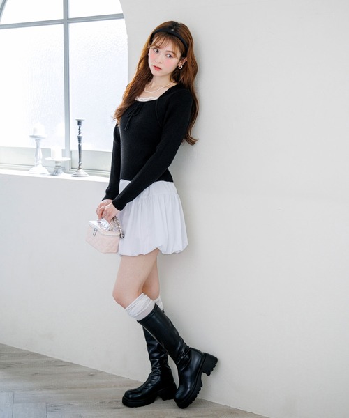 alotta(アロッタ)の「【Corie】ボレロレイヤード風ニットトップス(ニット/セーター・レディース・ブラック/グレー/ピンク・M/L)」の8枚目の写真