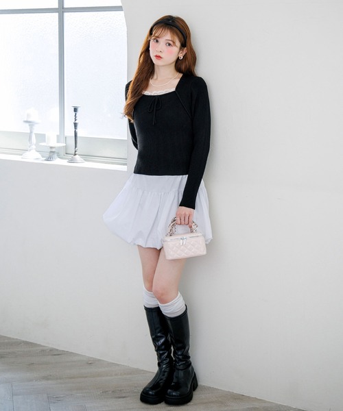 alotta(アロッタ)の「【Corie】ボレロレイヤード風ニットトップス(ニット/セーター・レディース・ブラック/グレー/ピンク・M/L)」の9枚目の写真