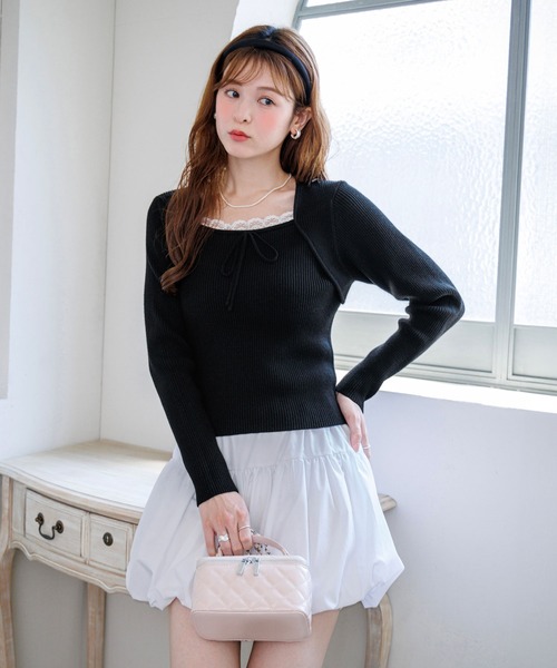 alotta(アロッタ)の「【Corie】ボレロレイヤード風ニットトップス(ニット/セーター・レディース・ブラック/グレー/ピンク・M/L)」の4枚目の写真