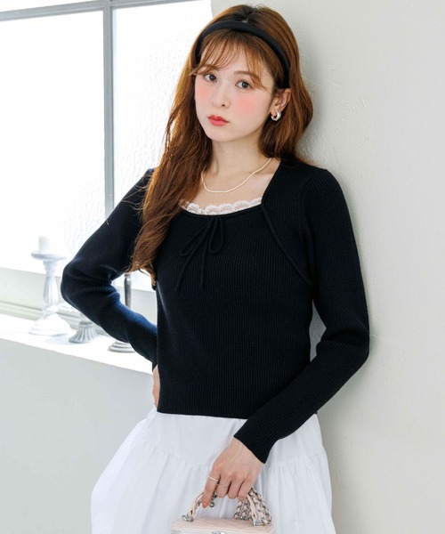 alotta(アロッタ)の「【Corie】ボレロレイヤード風ニットトップス(ニット/セーター・レディース・ブラック/グレー/ピンク・M/L)」の6枚目の写真