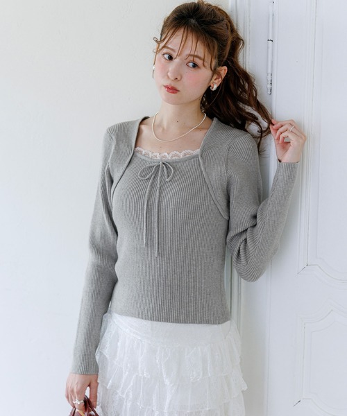 alotta(アロッタ)の「【Corie】ボレロレイヤード風ニットトップス(ニット/セーター・レディース・ブラック/グレー/ピンク・M/L)」の11枚目の写真