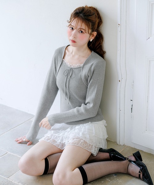 alotta(アロッタ)の「【Corie】ボレロレイヤード風ニットトップス(ニット/セーター・レディース・ブラック/グレー/ピンク・M/L)」の13枚目の写真