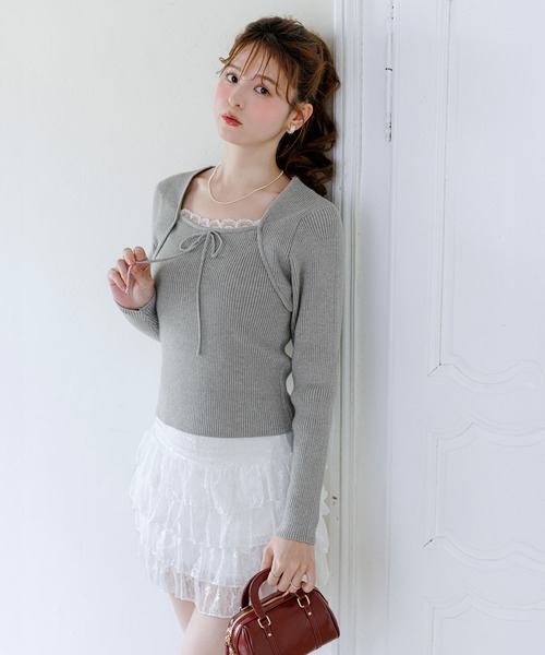 alotta(アロッタ)の「【Corie】ボレロレイヤード風ニットトップス(ニット/セーター・レディース・ブラック/グレー/ピンク・M/L)」の12枚目の写真