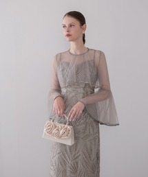【LEJA】チュールフレアスリーブスパンコールIラインワンピースドレス2点セット美脚効果結婚式 パーティードレス 成人式 二次会 同窓会 お呼ばれ オケージョン 20代 30代