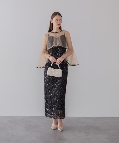Leja(レジャ)の「【LEJA】チュールフレアスリーブスパンコールIラインワンピースドレス2点セット美脚効果結婚式 パーティードレス 成人式 二次会 同窓会 お呼ばれ オケージョン 20代 30代(ドレス・レディース・ブラック/グレー・MEDIUM/SMALL)」の10枚目の写真