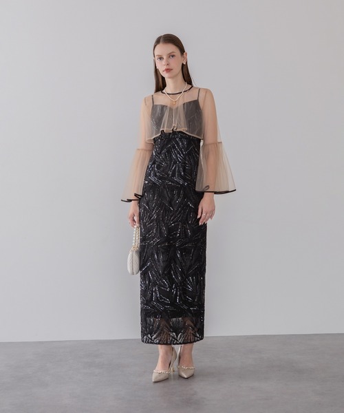 Leja(レジャ)の「【LEJA】チュールフレアスリーブスパンコールIラインワンピースドレス2点セット美脚効果結婚式 パーティードレス 成人式 二次会 同窓会 お呼ばれ オケージョン 20代 30代(ドレス・レディース・ブラック/グレー・MEDIUM/SMALL)」の13枚目の写真