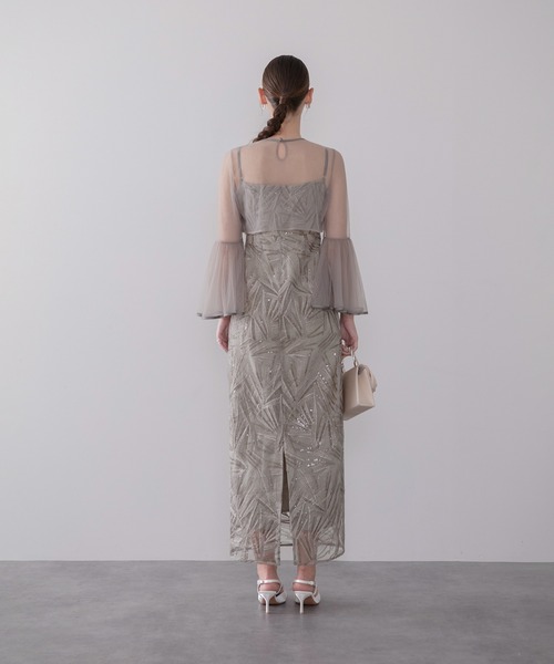 Leja(レジャ)の「【LEJA】チュールフレアスリーブスパンコールIラインワンピースドレス2点セット美脚効果結婚式 パーティードレス 成人式 二次会 同窓会 お呼ばれ オケージョン 20代 30代(ドレス・レディース・ブラック/グレー・MEDIUM/SMALL)」の5枚目の写真